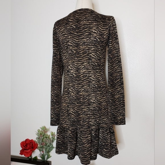 NEW MICHAEL Michael Kors Flounce Tiger Metallic Dress Animal Print Designer - Picture 9 of 13